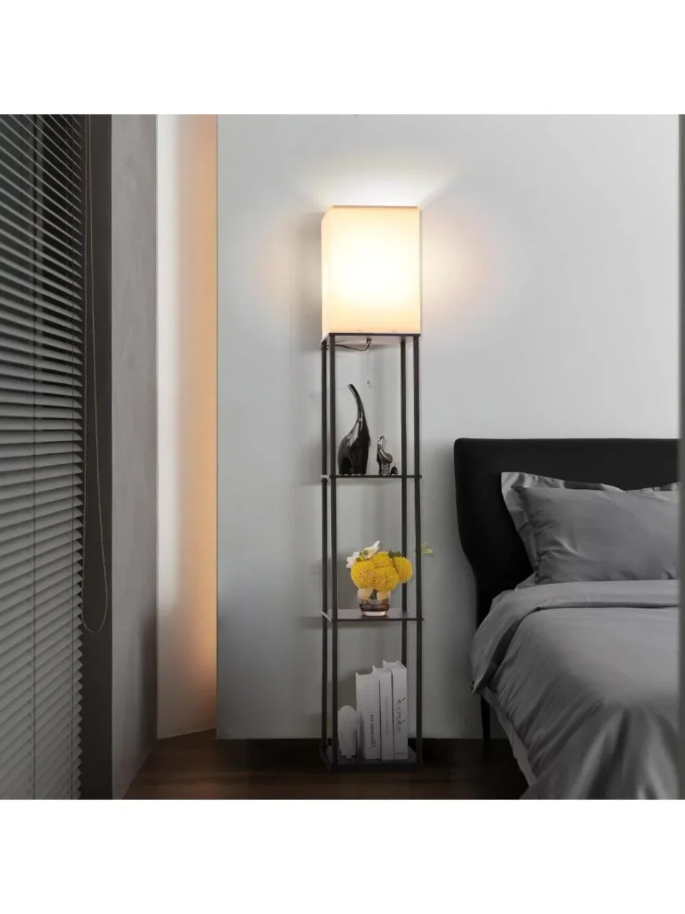 Modern Floor Lamp with Shelves, 3 Color Temperature, Corner Bookshelf Light